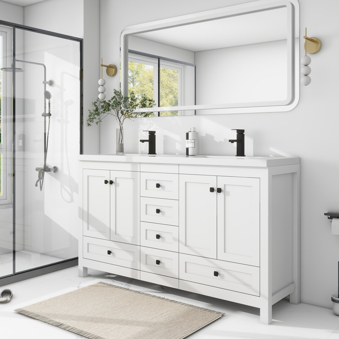 Wimer 60'' Modern Double Sink Bathroom Vanity with Spacious Resin Top,  Faucet, Assembly Required Lark Manor™ Base 