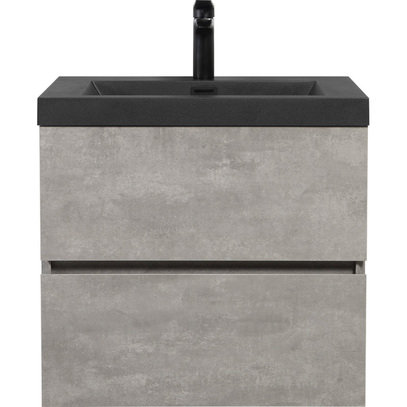 Meuble-lavabo mural 24 po avec lavabo, meuble-lavabo mural moderne avec lavabo à quartz noir et tiroirs à fermeture en douceur