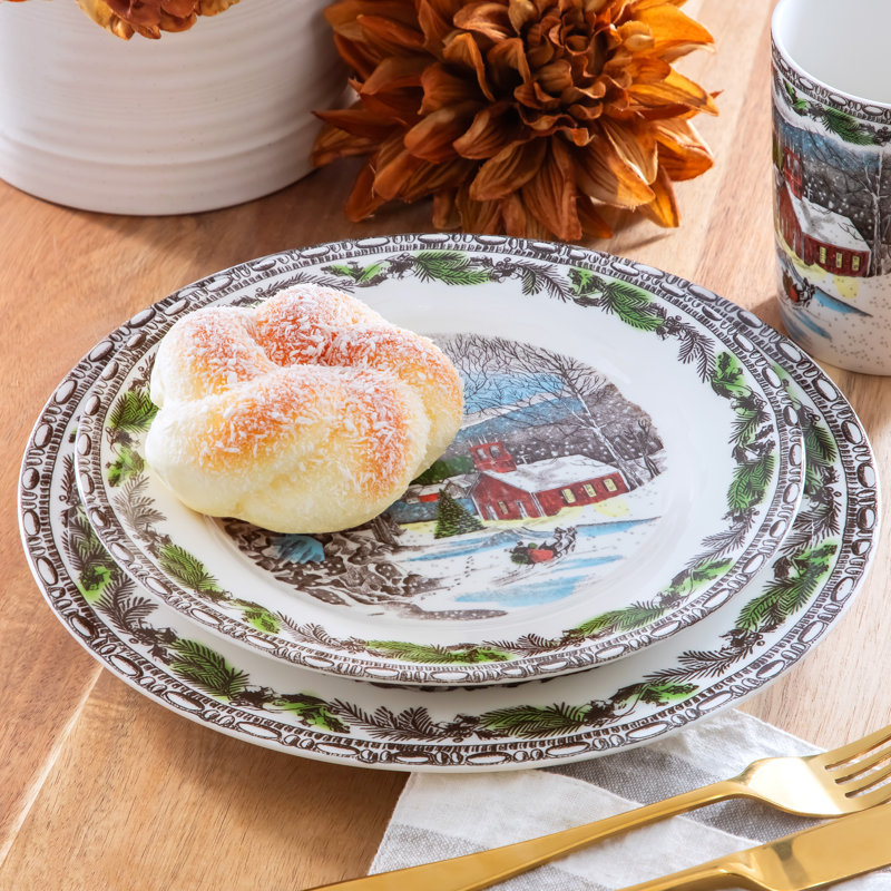 16 Piece Porcelain Holiday Dinnerware Set