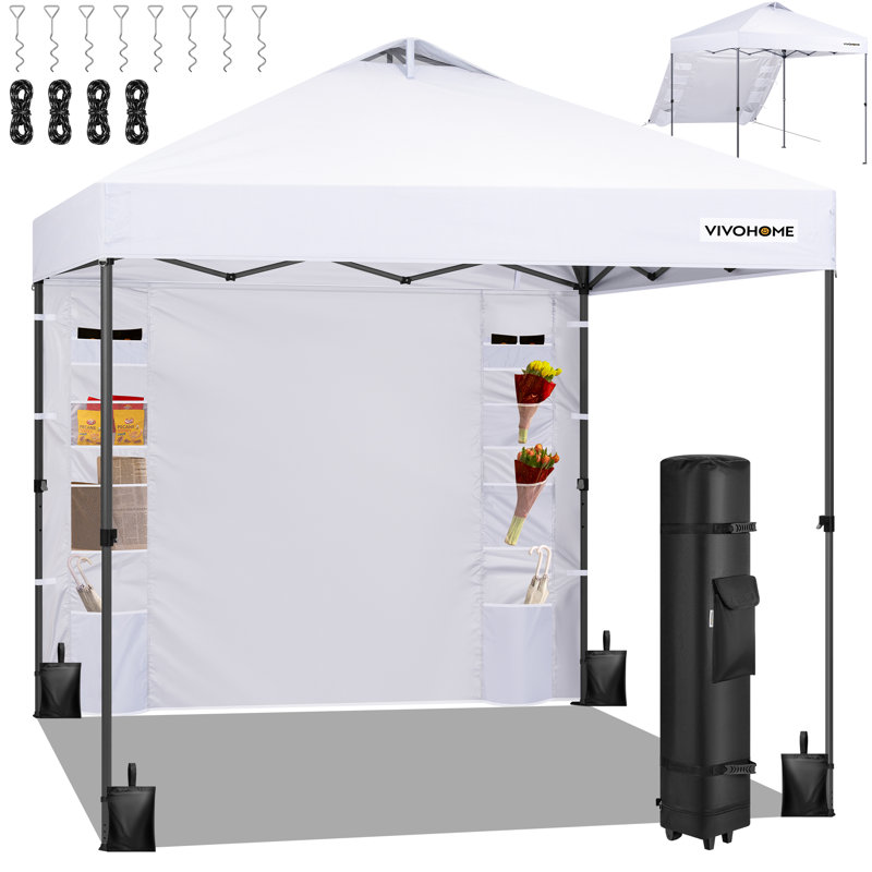 8x8ft Pop Up Canopy Tent with Detachable Sidewall, White, 10ft x 10ft