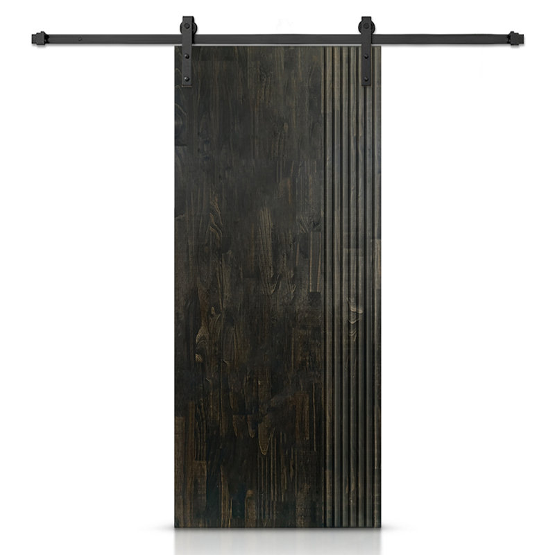 Porte de grange en bois massif lambrissé et métal, Noir anthracite, H 84 po x l 24 po