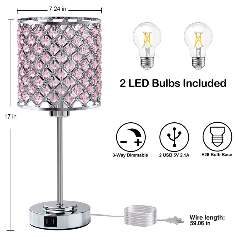 Lampe de table USB en métal Preesall, Rose