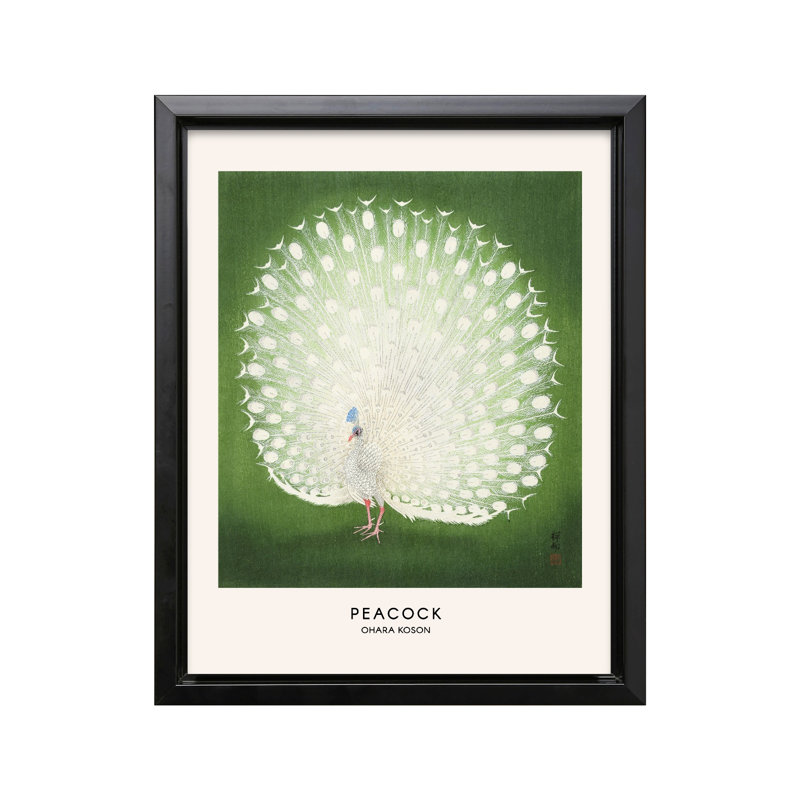 Ohara Koson - Peacock No1, Black Framed, Canvas, 24"H x 32"W