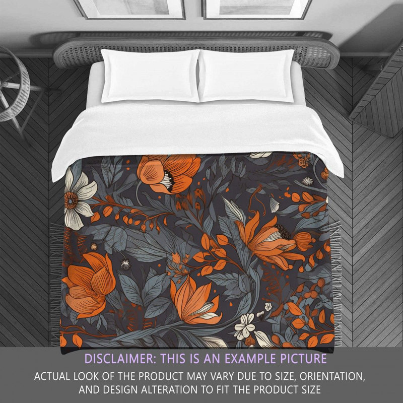 Machine Printed Comforter, Twin Extra Long Comforter, Gray/Orange Floral