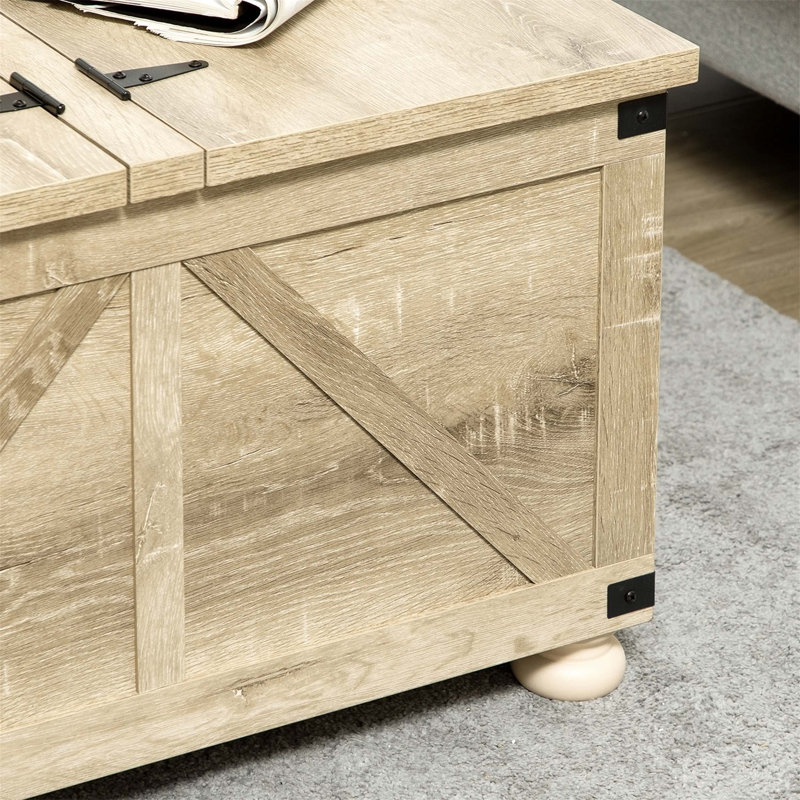 Antwinette Coffee Table, Square Centre Table With Flip-Top Lids, Hidden Storage Compartment And Wooden Legs, Oak, Oak