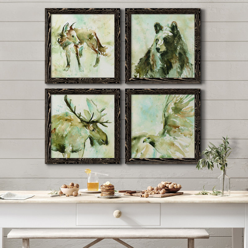 On Second Thought - Ensemble de 4 peintures sur toiles encadrées, H 17 po x l 34 po x P 1,5 po, Toile noire encadrée