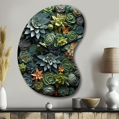 Green Succulents Natures Sculptures - Horloge murale unique en forme de flèche