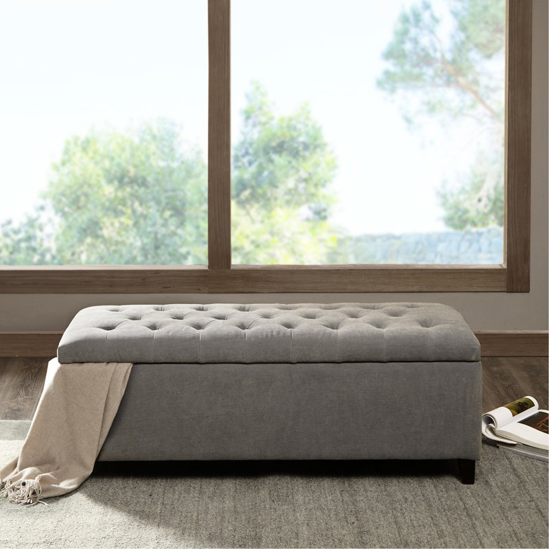 Banc gris avec fermeture en douceur et compartiment intérieur pour le rangement des idées de décoration intérieure
