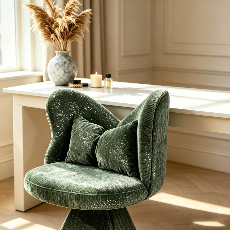 Fauteuil de coiffeuse avec dossier papillon, chaises d'appoint pivotantes, tabouret de maquillage pour coiffeuse de chambre à coucher, convient au salon, à la salle à manger, au bureau et aux espaces de loisirs - vert
