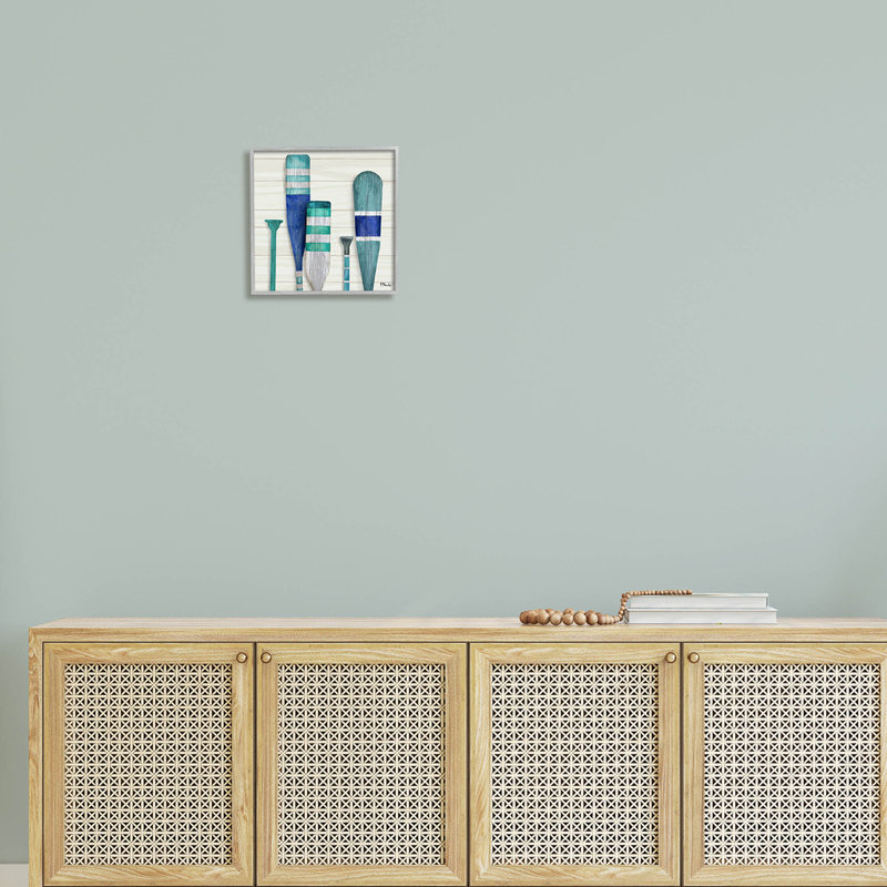 Port Oars Blue Green Striped Patterns par Paul Brent - Impression sur bois, H 12 po x l 12 po x P 1,5 po