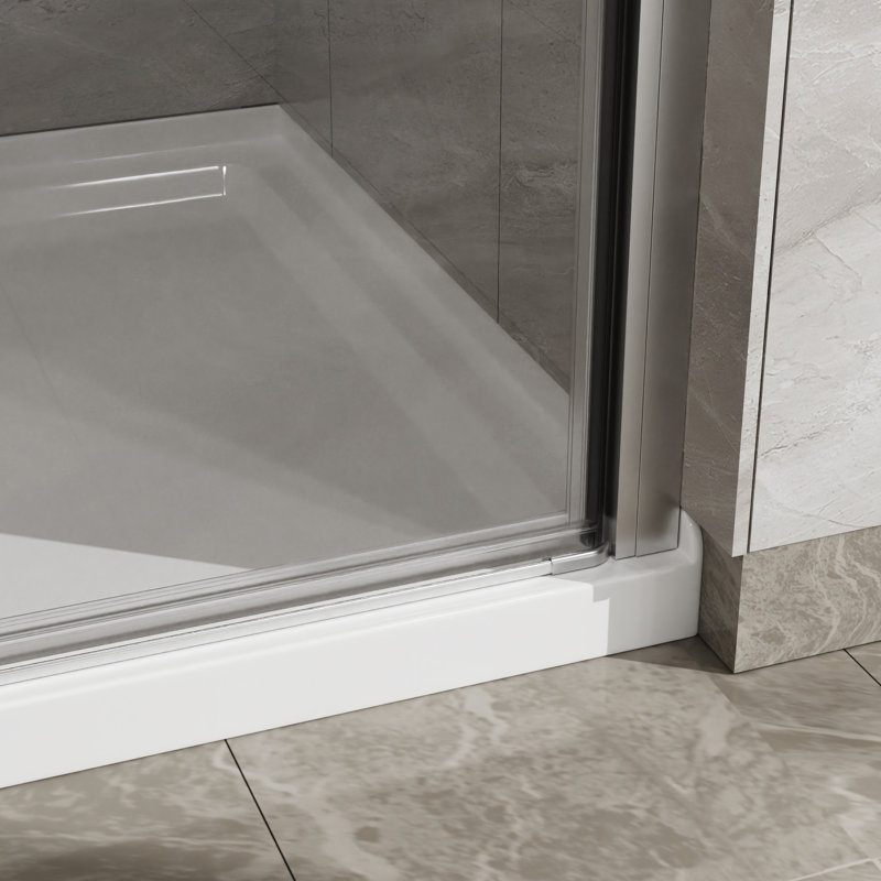 Porte de douche de 34 po x 72 po avec base blanche de 35,4 po, aluminium, verre trempé de 1/4 po, base en acrylique au design résistant et porte pivotante, balançoire Space 90