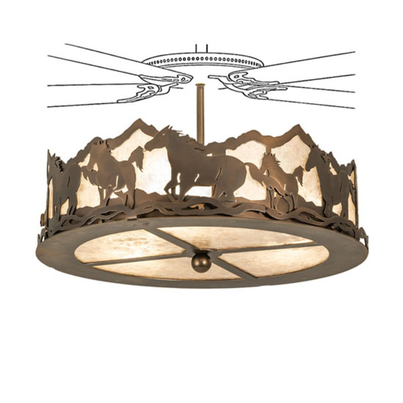 Running Horses 3 - Light Semi Flush Mount