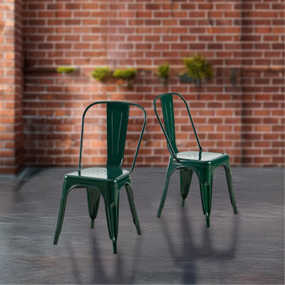 Ensemble de 2 chaises de salle à manger en métal noir mat empilables de 18 pouces de hauteur, intérieur extérieur, surface légère facile à nettoyer, assemblage facile, conception moderne et durable, pour la cuisine du restaurant