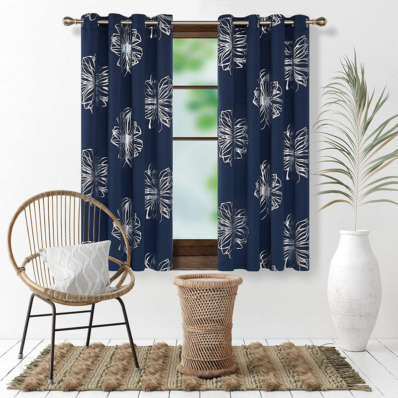 Beker Room Darkening Curtains / Drapes Pair, 52" W x 63" L, Navy Blue