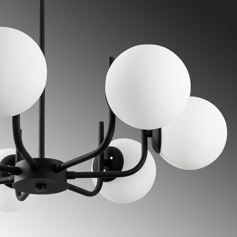 Élégant lustre en métal noir, 29,1 po de diamètre | Hauteur réglable de 11,8 à 27,6 po | 7 x douilles E14 de 40 W maximum | Conception non réglable, parfaite pour la salle à manger et les espaces de vie | Capuchon en verre élégant et fabrication durable