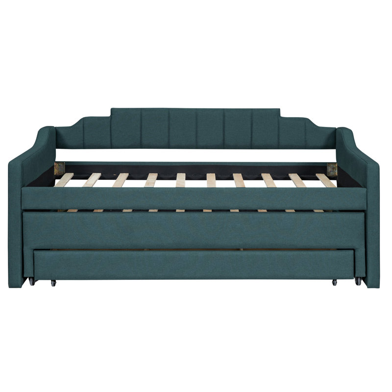 Twin Size Daybed With Trundle And Three Drawer Units - Construction 3 Drawers Modern Bedroom Furniture Option, Green