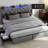 Upholstered Bed Frame with 4 Drawers, Bed with Storage Headboard, Charging Station and LED Lights-1420394802