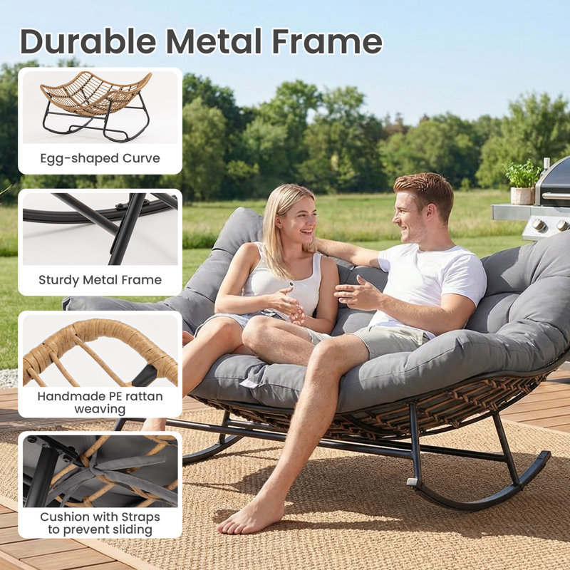 Chaise berçante en rotin pour 2 personnes