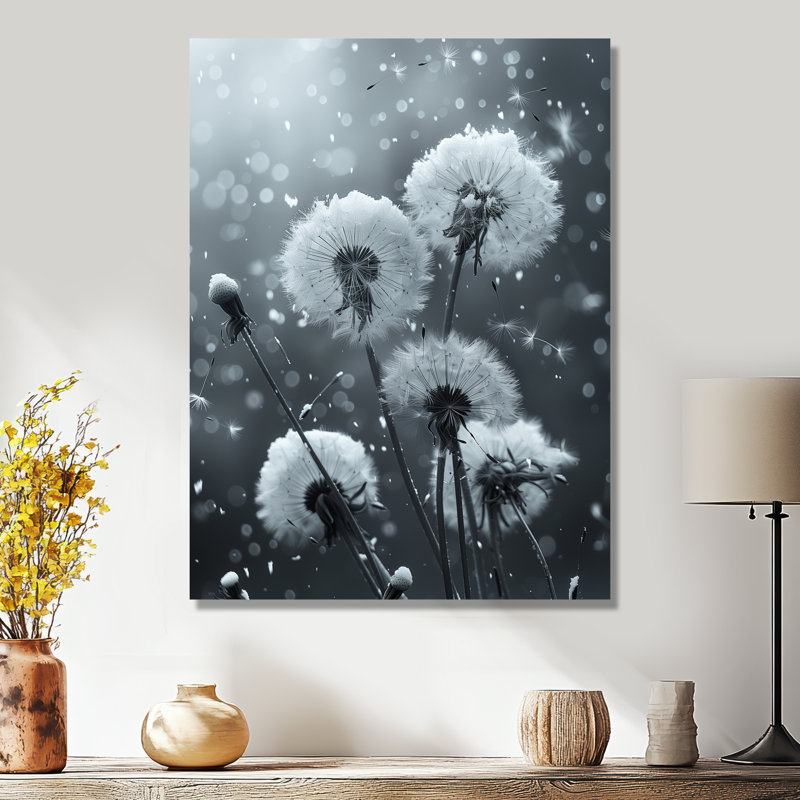 Élégant monochrome pissenlit Silhouette II - impression d'art mural pissenlit, H 40 po x l 30 po x P 1,5 po, Metal