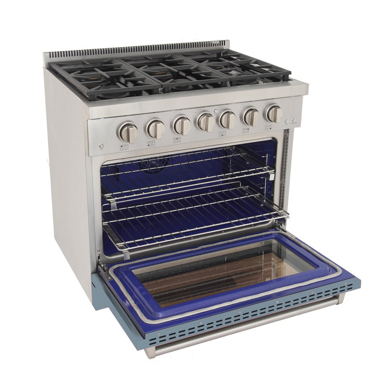 KUCHT Professional 36 po 5,2 pieds cubes Cuisinière au gaz propane et four à convection en bleu clair avec brûleurs True Simmer