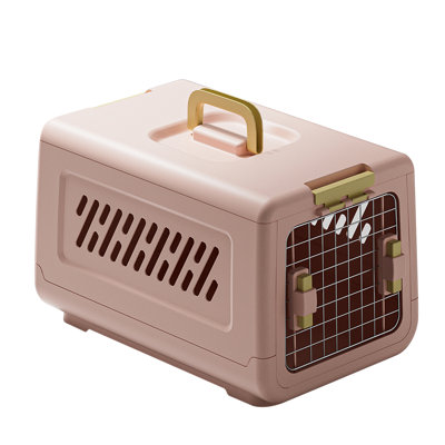 Cage de transport pour animaux de compagnie, cage de chenil pour chat, cage de voyage en plastique légère et sécuritaire pour les chiots lapins, rose, 50 x 32 x 31,5