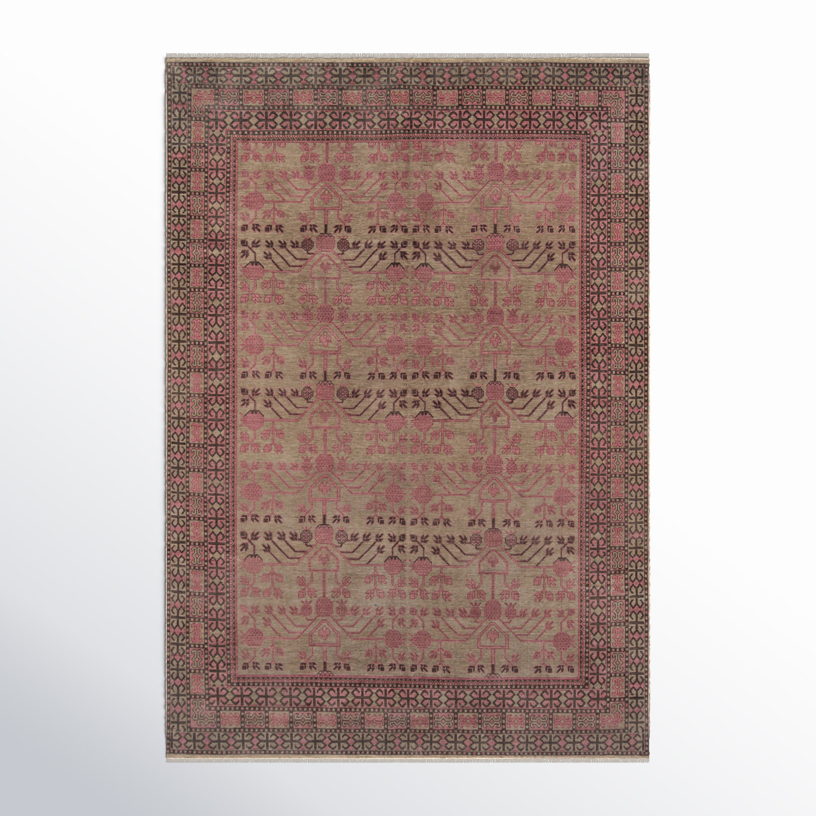 Leonardo Handmade Wool Brown Rug, Rectangle 3'9" x 5'9"