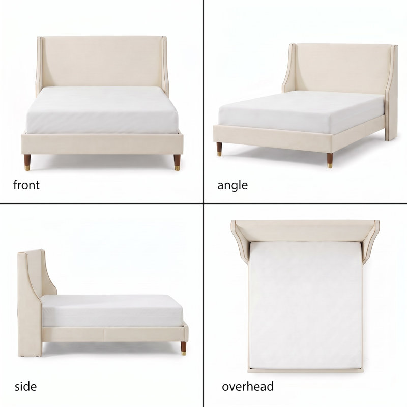 Melaya Wingback Upholstered Platform Bed Frame, Full, Cream