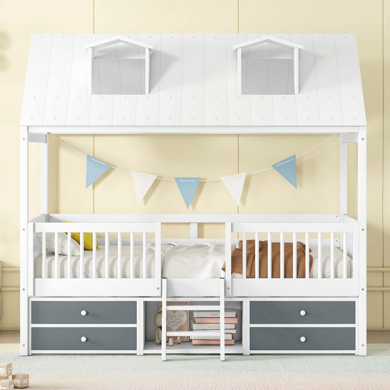 Structure de lit simple en bois, White