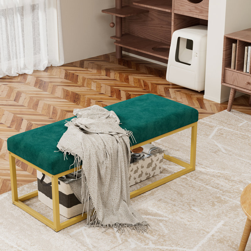 Banc de style Mid-Century moderne en cuir pu, pour vestibule, structure en acier, capacité de 600 lb, rebond haute densité, assise en cuir synthétique confortable, rembourrage moelleux et facile à assembler