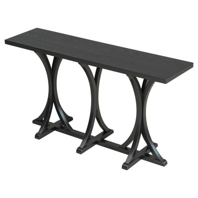 U-Style 59.8'' Wooden Console Table With Oak Veneer Top,Farmhouse Entryway Table With Rubber Wood Slender Curved Legs,Perfect For Living Room,Entryway,Hallway, Dining Spaces.