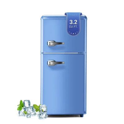 Mini réfrigérateur rétro 3,2 pi cu Réfrigérateur de taille appartement avec congélateur et réfrigérateur de style rétro avec thermostat réglable à 7 niveaux pour 2 réfrigérateurs de cuisine compacts