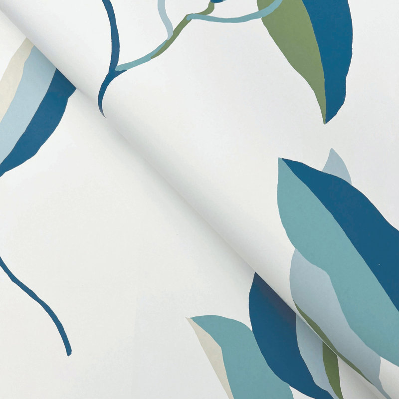 Papier peint brossé neutre et doré, Bleu