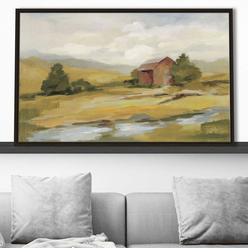 «Springtime Farm Neutral» par Silvia Vassileva - Peinture, H 31,5 po x l 51,5 po x P 2 po, Cadre flottant espresso