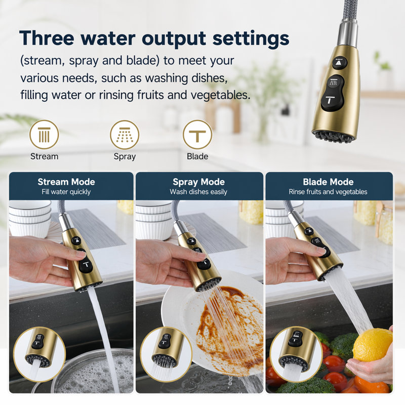 WESTINUS Pull Down Kitchen Faucet, Brushed Gold