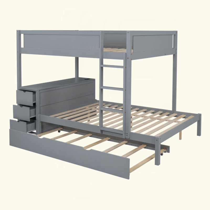 Bunk Bed With Twin Size Trundle, Storage And Desk, Grey
