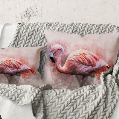 Square,Portrait Of Pink Flamingo V - Farmhouse Printed Throw Pillow
