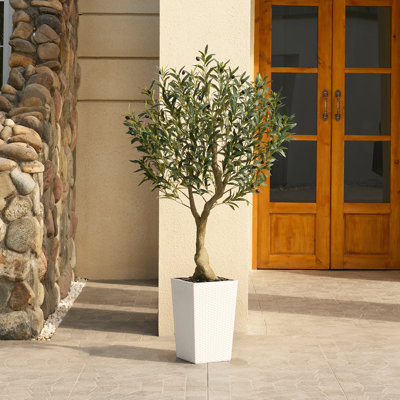 Olivier artificiel Adcock, faux olivier résistant aux rayons UV avec jardinière conique