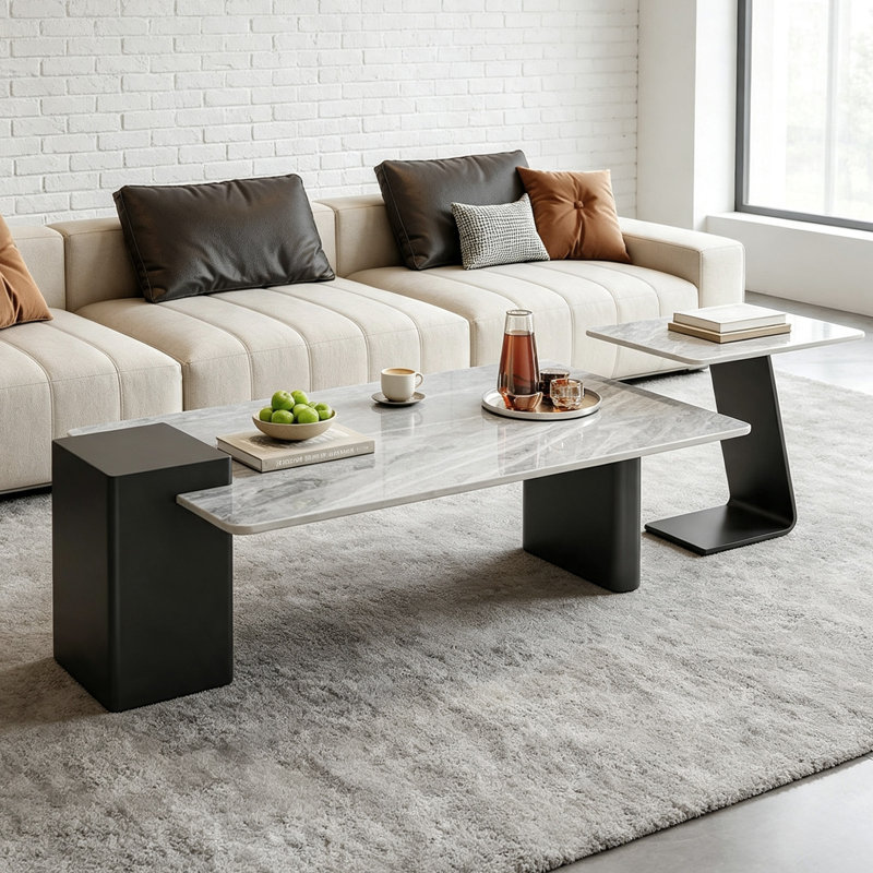 Fortner, H 17,71 po x l 59,05 po x P 27,55 po, Marbre, Gris / Noir