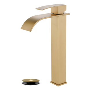 Single Hole Bathroom Vessel Faucet With Pop-Up Drain Assembly Waterfall Bathroom Vessel Sink Faucets Stainless Steel Single Handle Tall Bathroom Basin Taps