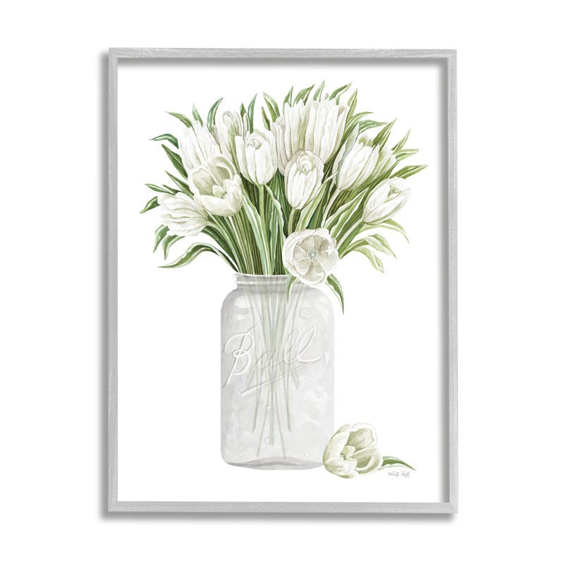 Tulipes blanches champêtre rustique, 14" H x 11" W x 1.5" D, gris