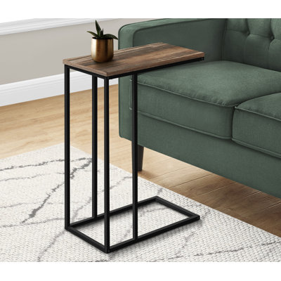 Table d'appoint, en forme de C, bout, côté, collation, stratifié brun, métal noir, contemporain, moderne