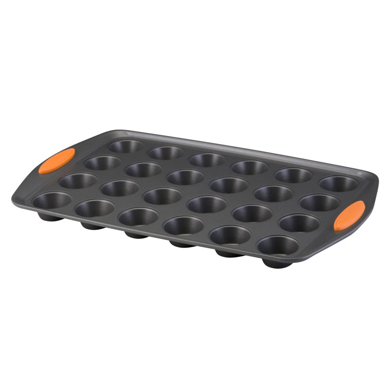 24-Cup Non-Stick Carbon Steel Mini Muffin Pan with Orange Handles