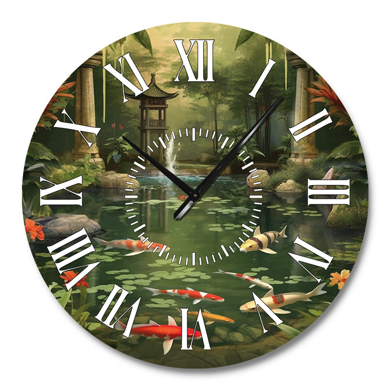 Horloge murale Bamboo And Koi Pond, Grand