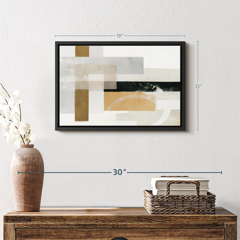 Abstrait "Rectangles dorés et gris abstraits", H 19 po x l 13 po