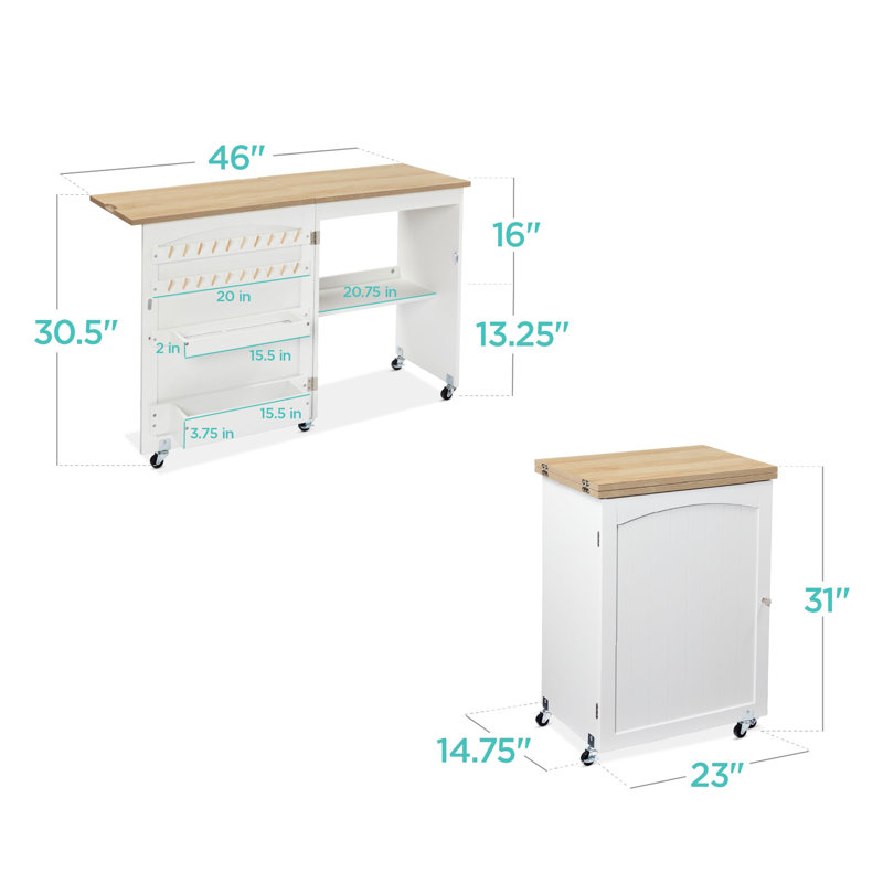 Folding Sewing Table Multi-Function Craft Table and Side Table, Natural/White