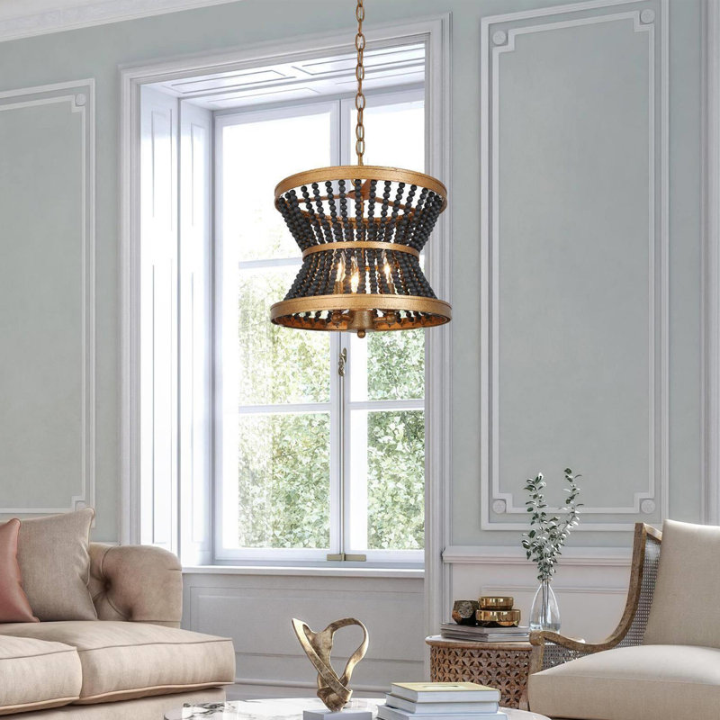 Hatfrneld 3 - Light Drum Chandelier with Beaded Accents, Black
