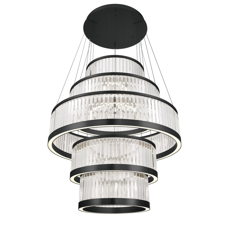 Empra, lustre, 5 lumières, 47 po, noir mat, cristal transparent, Noir mat