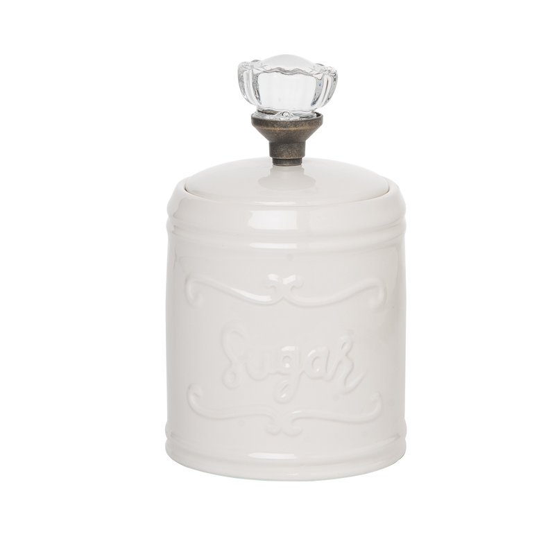 Pot à sucre en relief blanc avec bouton Eloïda 8,75 po