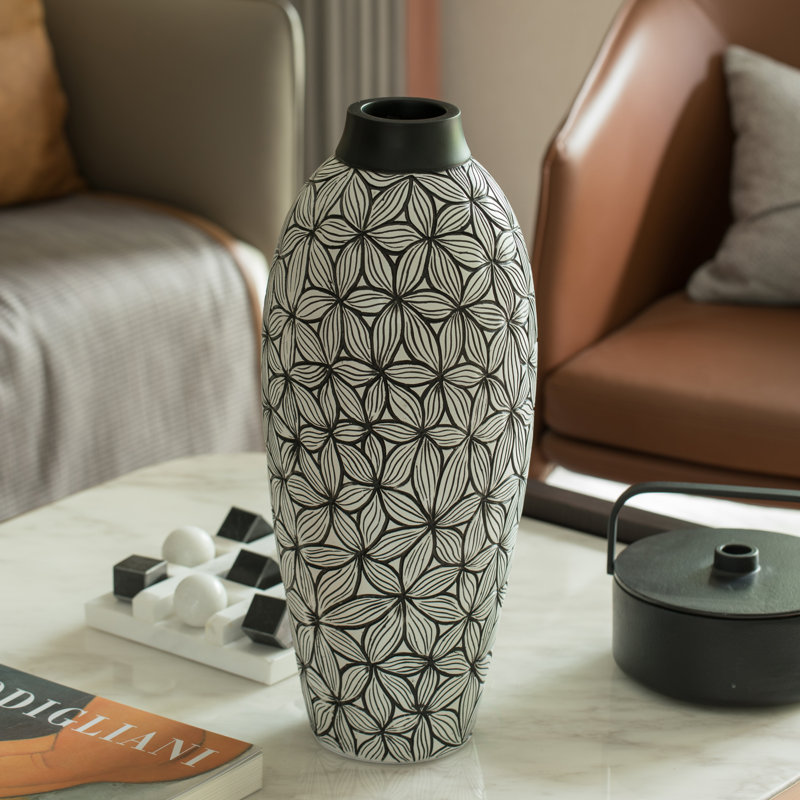 Flower-Inspired Ceramic Vase - White 17-Inch-Tall Table Decor for Entryway, Dining Room, Living Room