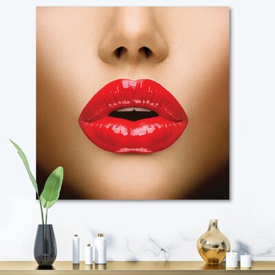 Sexy Lips Beautiful Make-up Close-up Kiss - Photograph on Canvas -  East Urban Home, 338059EA17C4403A8143890FF5F7C402